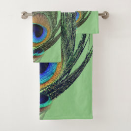 Conjunto De Toalhas Na moda Chic Blue Sage Feather Verde