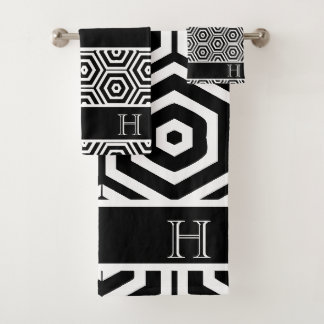 Conjunto De Toalhas Na moda de Monograma Moderno Banheiro preto e bran