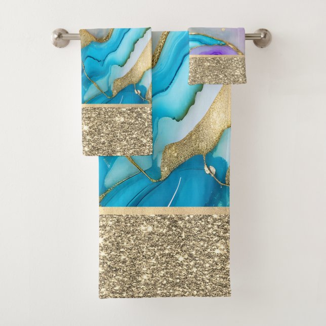 Conjunto De Toalhas Na moda Elegante Dourado,Azul,Marble Violeta (Insitu)