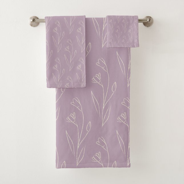 Conjunto De Toalhas Na moda Floral Line Art Draing in Dusty Lilac  (Insitu)