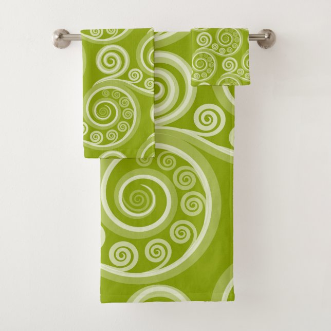 Conjunto De Toalhas Na moda Green Koru Fern Frond Swirls Towls Set (Insitu)
