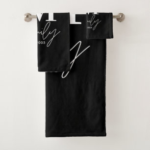 Conjunto De Toalhas Na moda marinho monocromático da família do monogr