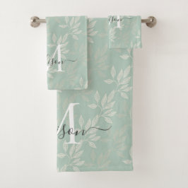 Conjunto De Toalhas Na moda Monograma Teal Botânica Deixa Feminina