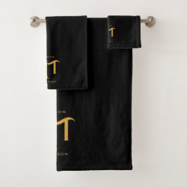 Conjunto De Toalhas Na moda preto e Dourado Monograma - Letras iniciai