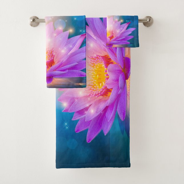 Conjunto De Toalhas Na moda Purple Lotus Flower Blue,Landscape, Zen (Insitu)