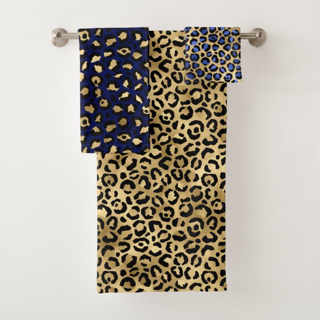 Conjunto De Toalhas Na moda Royal Blue and Gold Foil Leopard Spots (Insitu)