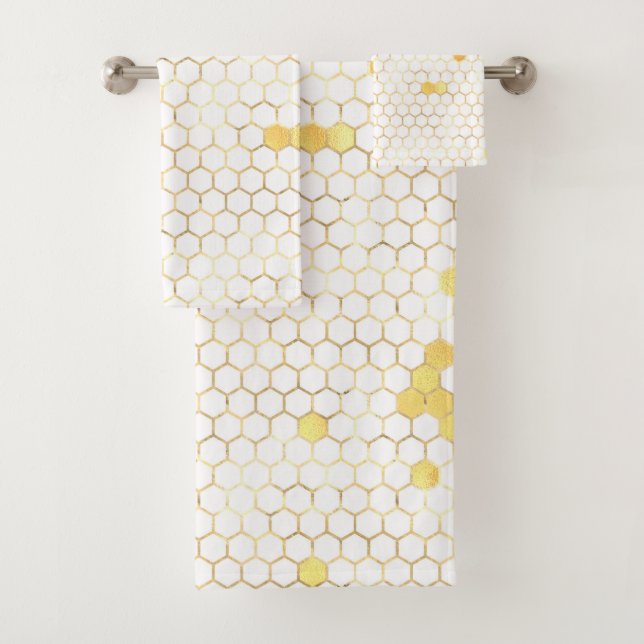 Conjunto De Toalhas Na moda White Dourada Honeycomb (Insitu)