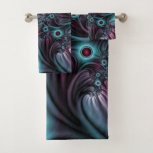 Conjunto De Toalhas Na Profundidade da Arte Fractal Abstrato Azul Cor-