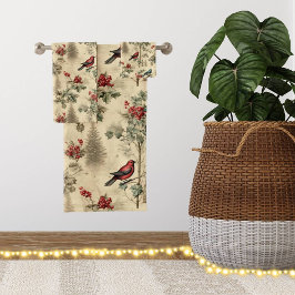 Conjunto De Toalhas Natais vintages Blue Jay Red Mockingbird