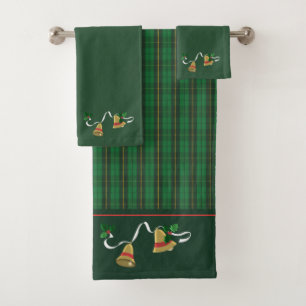 Conjunto De Toalhas Natal Bels da xadrez do ouro verde