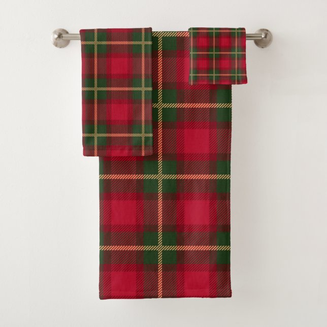Conjunto De Toalhas Natal clássico Xadrez verde verde Tartan festivo (Insitu)