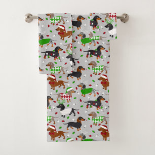 Conjunto De Toalhas Natal Dachshund Todos os Casacos