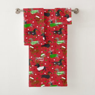 Conjunto De Toalhas Natal Dachshund Todos os Casacos