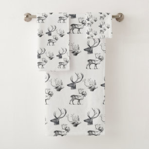 Conjunto De Toalhas Natal de Inverno Vintage Cabeça de Veado Galhada P