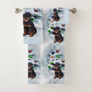 Conjunto De Toalhas Natal do filhote de cachorro de Rottweiler