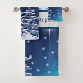 Conjunto De Toalhas Natal em um Mundo de Inverno Azul e Prata