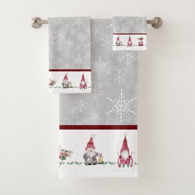 Conjunto De Toalhas Natal Eu Amo Gnomos Cinzas Vermelhas Escandinavas (Insitu)