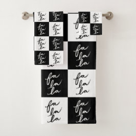 Conjunto De Toalhas Natal Fa La La Preto e Branco Festivo Moderno