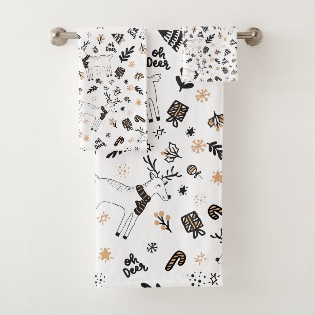 Conjunto De Toalhas Natal Feriado Oh Deer Reindeer Sem Olhos Padrão (Insitu)