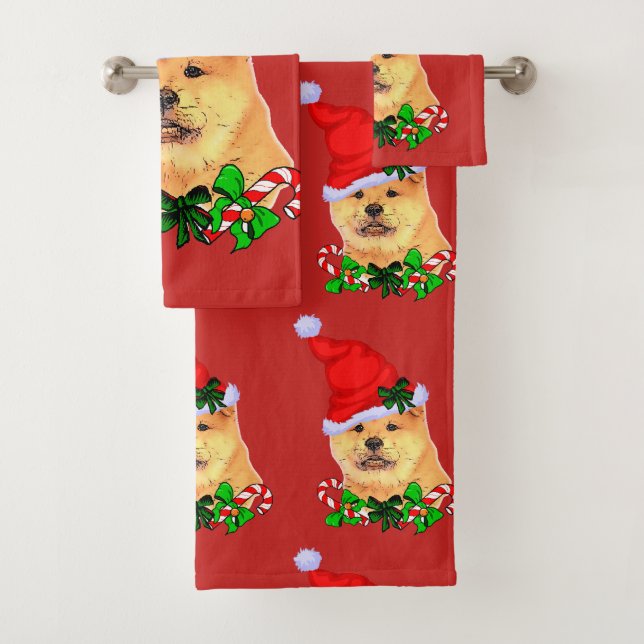 Conjunto De Toalhas Natal fofo do Chow Chow (Insitu)