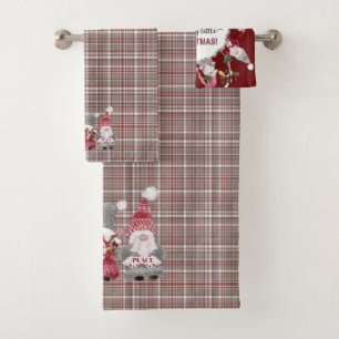 Conjunto De Toalhas Natal Gnomo Cinza Vermelha Xadrez Amor Alegria Paz