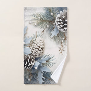 Conjunto De Toalhas Natal, Inverno, Azul, Pine Cones Flocos de Neve
