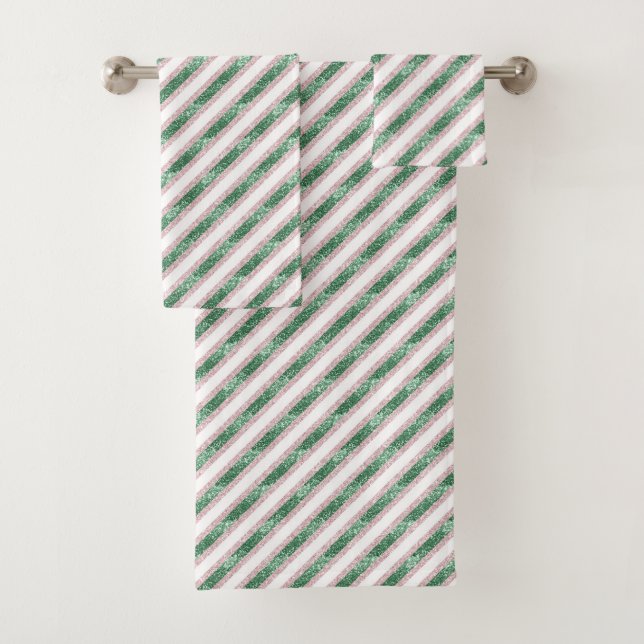 Conjunto De Toalhas Natal Listras Brilhantes Rosa Verde (Insitu)