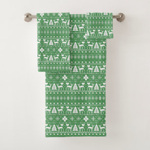 Conjunto De Toalhas Natal Nórdico Verde e Branco