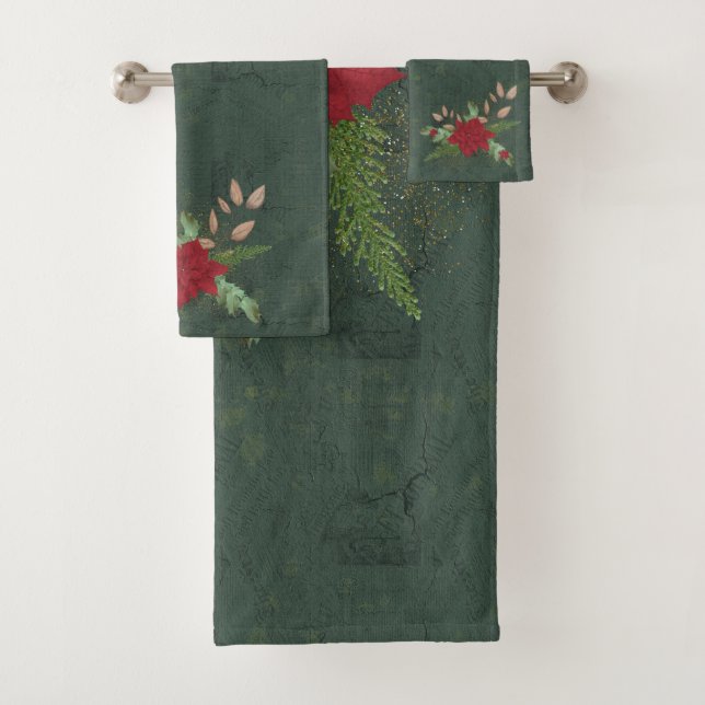 Conjunto De Toalhas natal, poinsettia vermelha, em ramos verdes, Bath (Insitu)