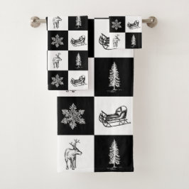 Conjunto De Toalhas Natal Preto e Branco Festivo Moderno