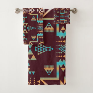Conjunto De Toalhas Nativo Americano Marrom Escuro E Turquesa