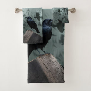 Conjunto De Toalhas Natureza Selvagem Pássaro Corvos e Corvos