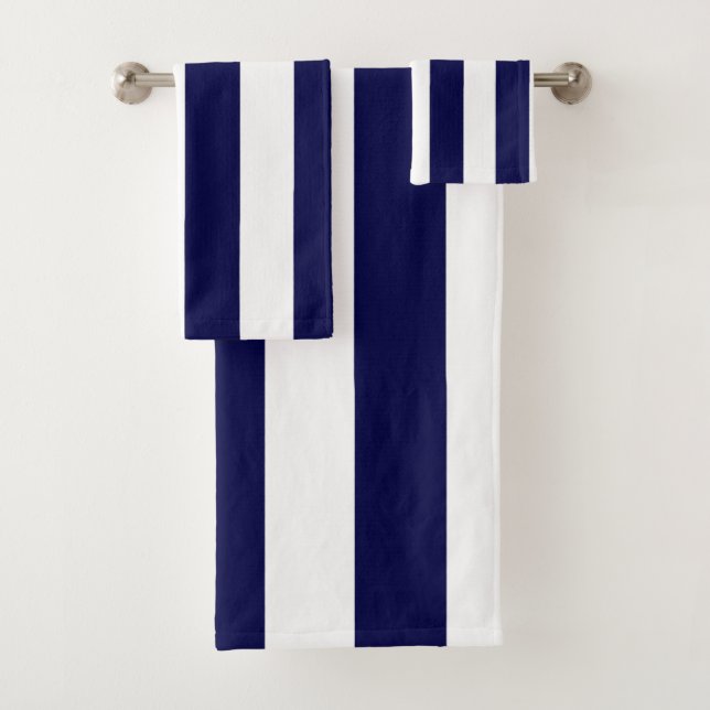 Conjunto De Toalhas Nautical Stripes Navy Blue and White  (Insitu)