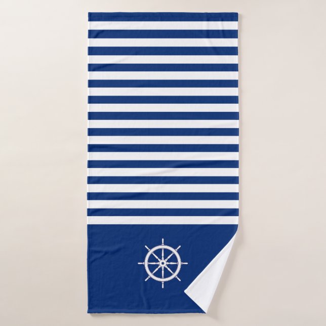 Conjunto De Toalhas Náuticas+Barras Azul+Branco (Toalha de Banho)