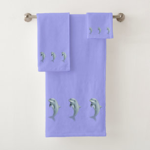 Conjunto De Toalhas Náutico, Elegante, Golfinhos em Azul Claro