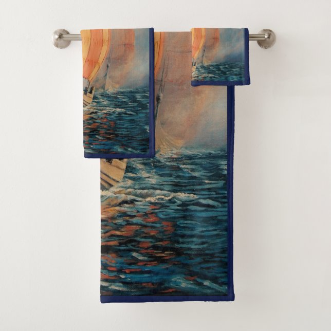 Conjunto De Toalhas Navio/barco longo à vela em jato azul-oceano (Insitu)