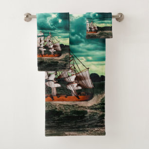 Conjunto De Toalhas Navio de pirata em mares turbulentos