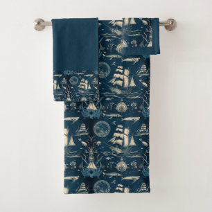 Conjunto De Toalhas Navio náutico e padrão oceânico n.o 3