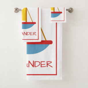 Conjunto De Toalhas Navio-vela Vermelho Azul e Amarelo Personalizado