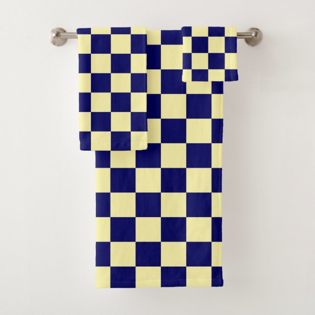 Conjunto De Toalhas Navy Blue and Yellow Checkerboard Pattern (Insitu)