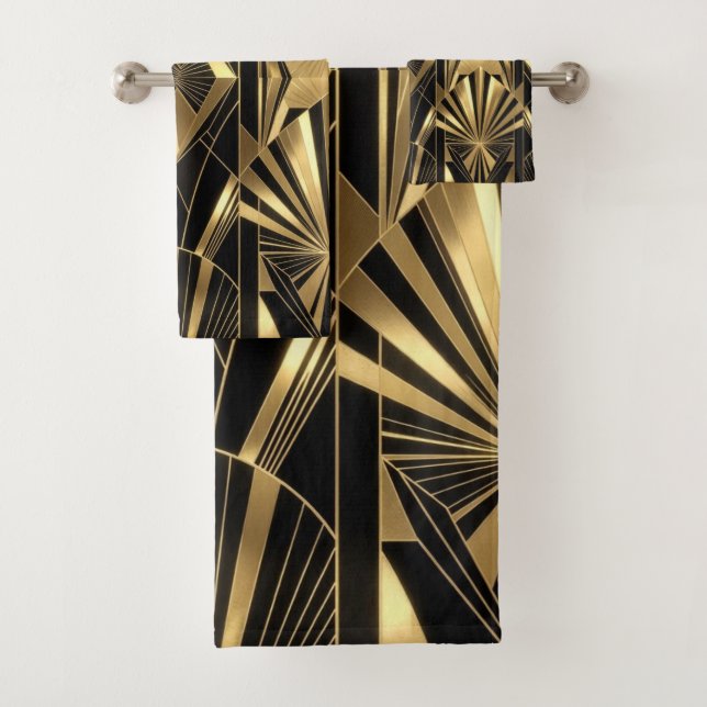 Conjunto De Toalhas Neo Art Deco Black Gold Geometric Gatsby  (Insitu)