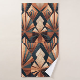 Conjunto De Toalhas Neo Art Déco Teal Cobre Geométrico Sol Explosão