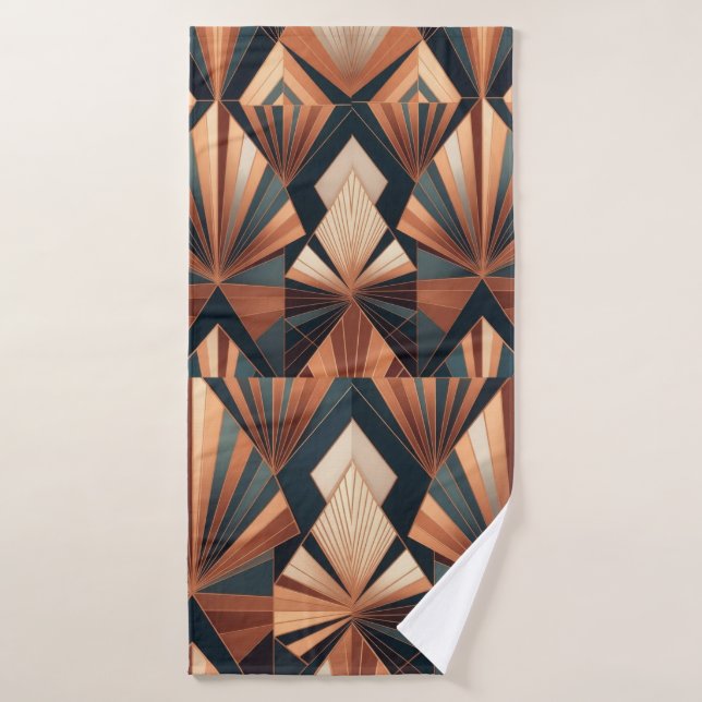 Conjunto De Toalhas Neo Art Déco Teal Cobre Geométrico Sol Explosão (Toalha de Banho)