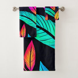 Conjunto De Toalhas Neon Feather Pattern Vibrant Art