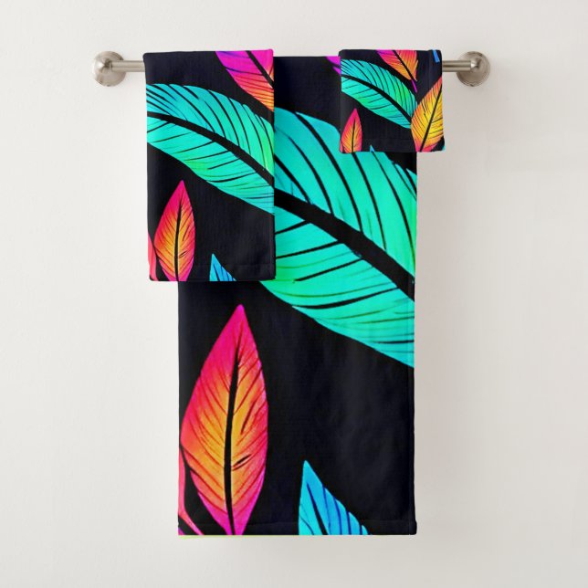 Conjunto De Toalhas Neon Feather Pattern Vibrant Art (Insitu)