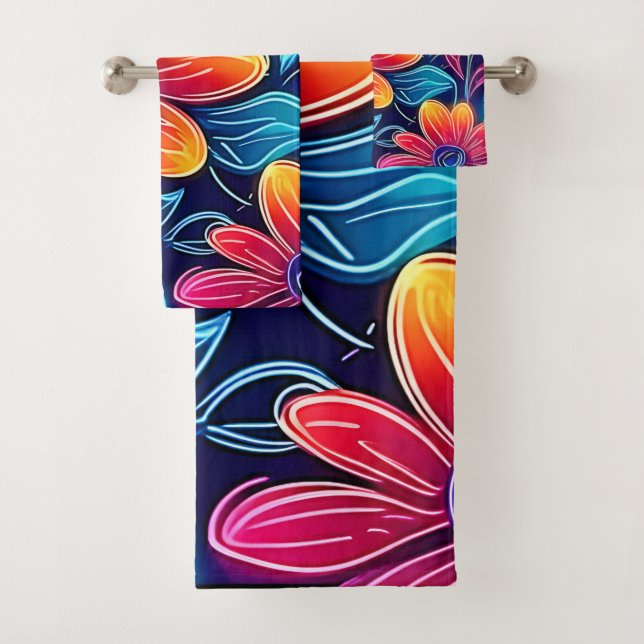 Conjunto De Toalhas Neon Flowers Bloom Bright (Insitu)