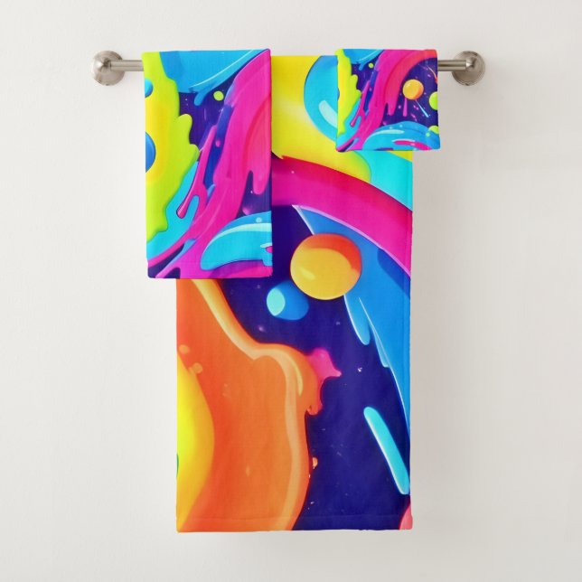 Conjunto De Toalhas Neon Fluid Art (Insitu)