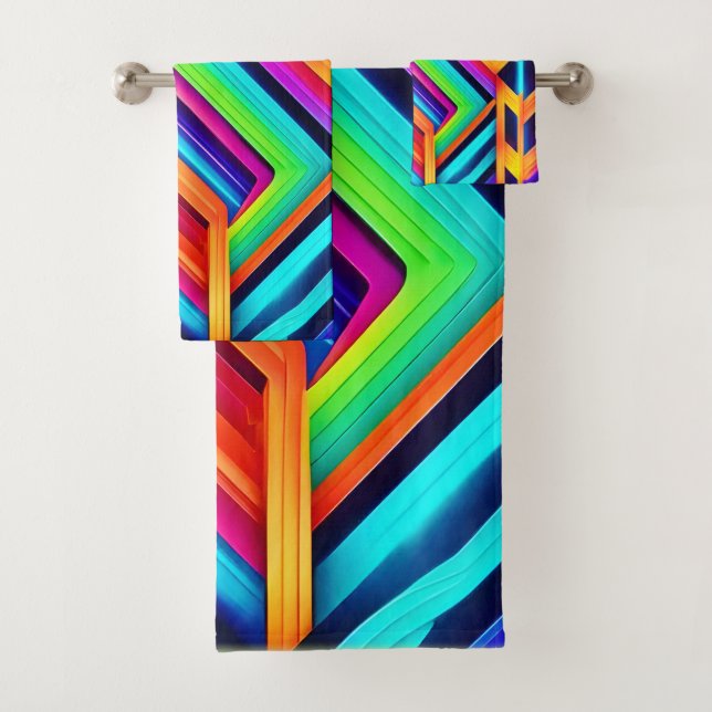 Conjunto De Toalhas Neon Geométrico Abstrato Art (Insitu)