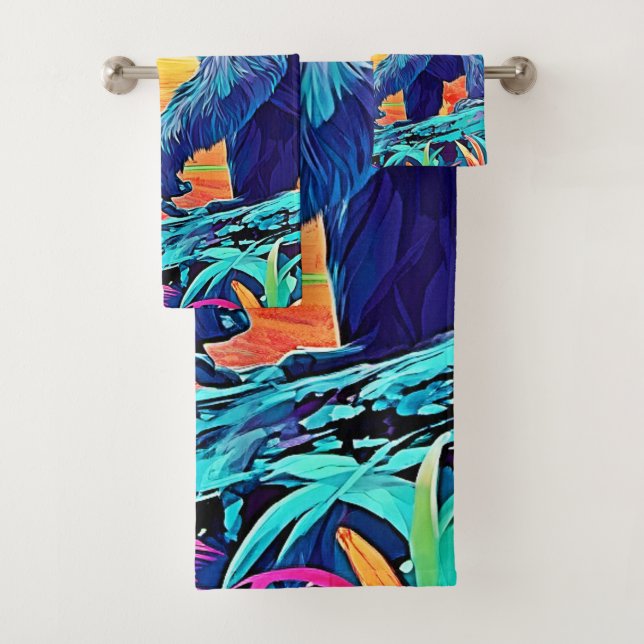 Conjunto De Toalhas Neon Jungle Gorilla Urban Fantasy (Insitu)