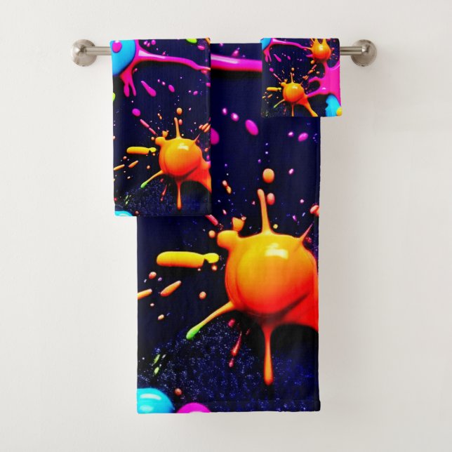Conjunto De Toalhas Neon Paint Splatter Abstrato Art (Insitu)